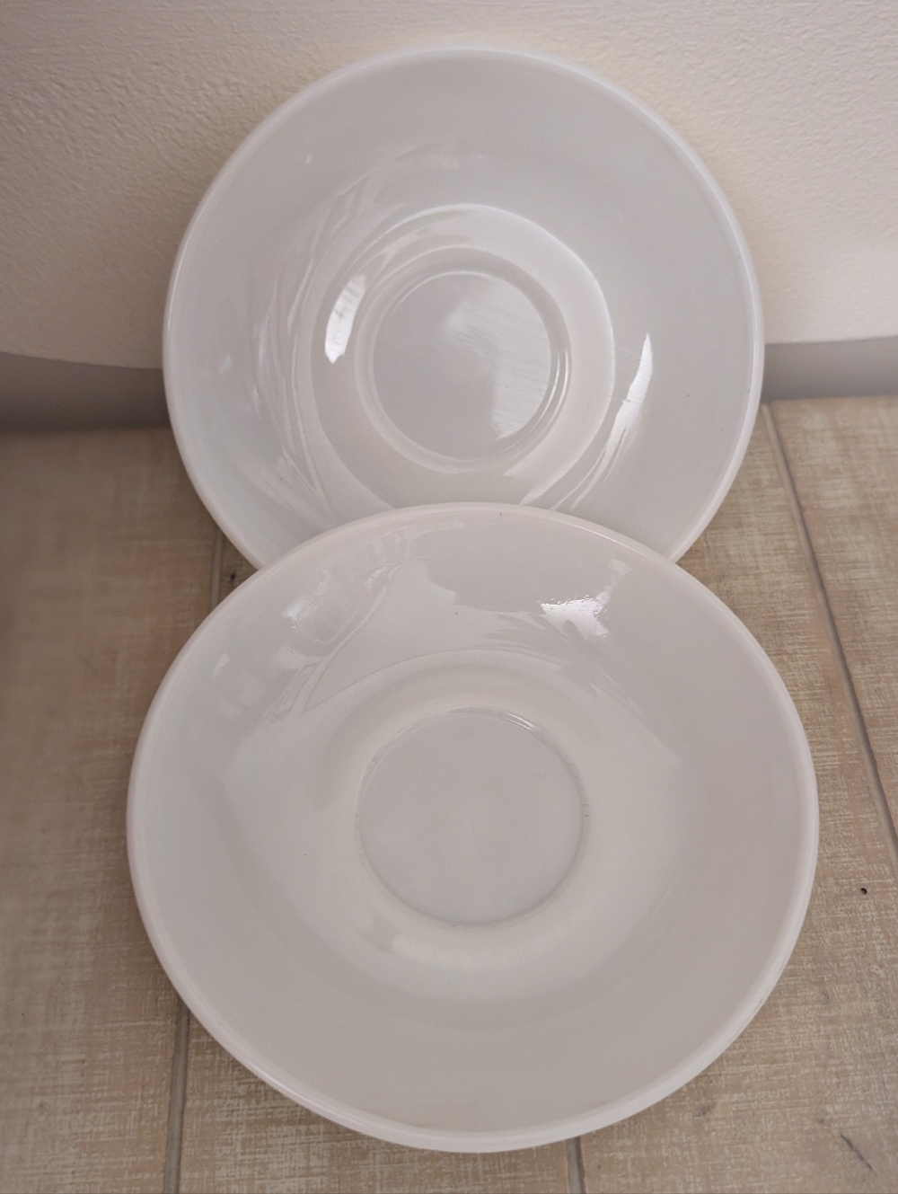 Lot Of Two Vintage Anchor Hocking Iridescent Milk Glass Saucers